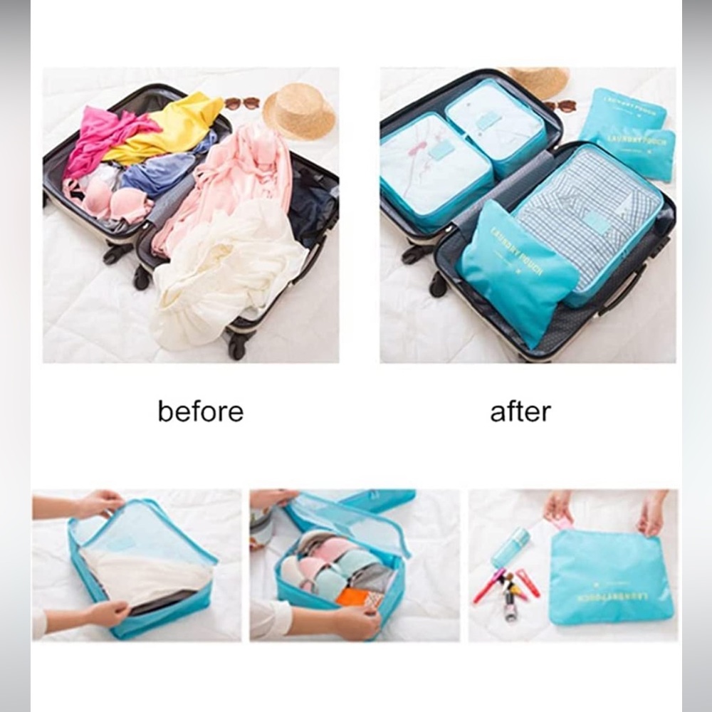 SIX piece organizer travel set luggage AQUA - Picture 3 of 5